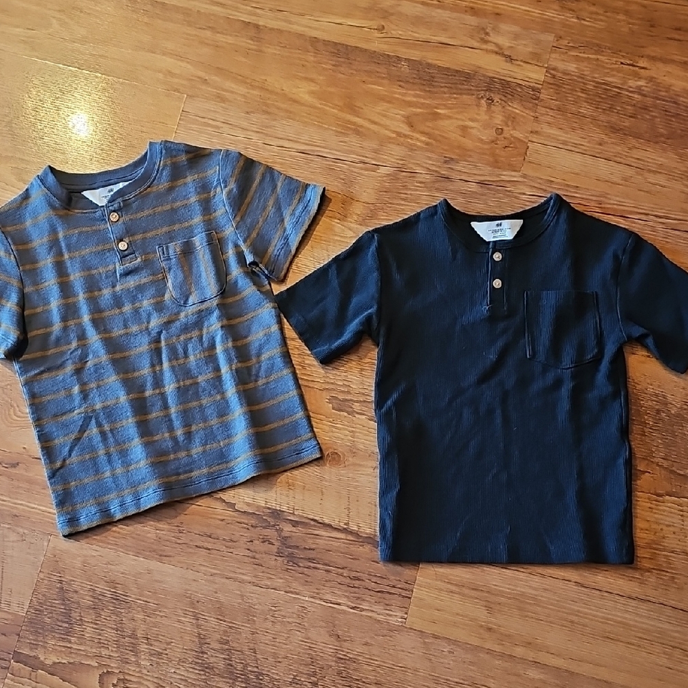 H&M Striped Blue and Solid Black Kids Shirts. Size 4/5